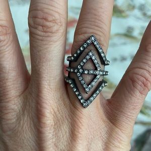 Banana Republic gun-metal & rhinestone ring sz 6